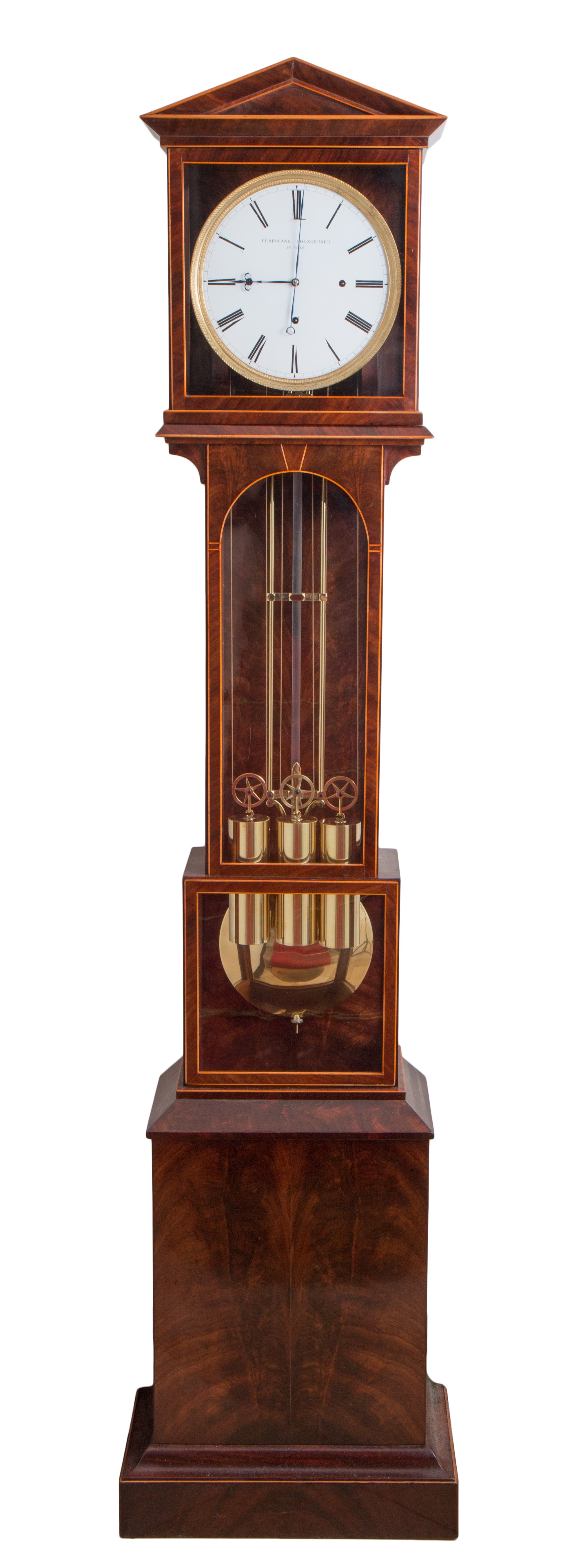 Small longcase clock by Ferdinand Holzgruber with 1 month duration, c. 1830.