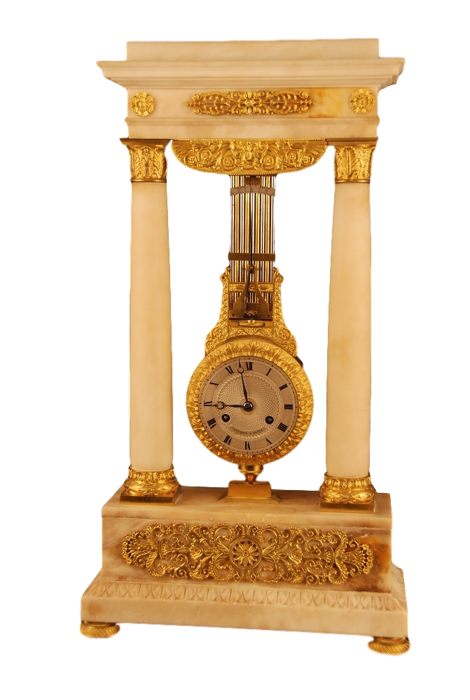 c.1830 French Marble and Ormolu Swinging Portico Clock, Béchot à Paris.