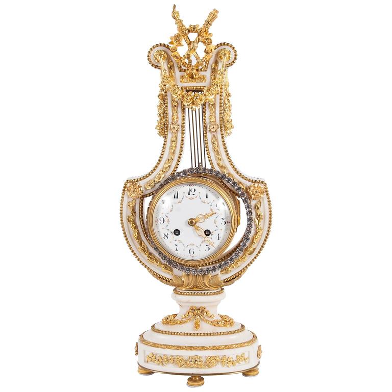 Napoleon III Lyra Shaped Mental Clock with Osculating Pendulum