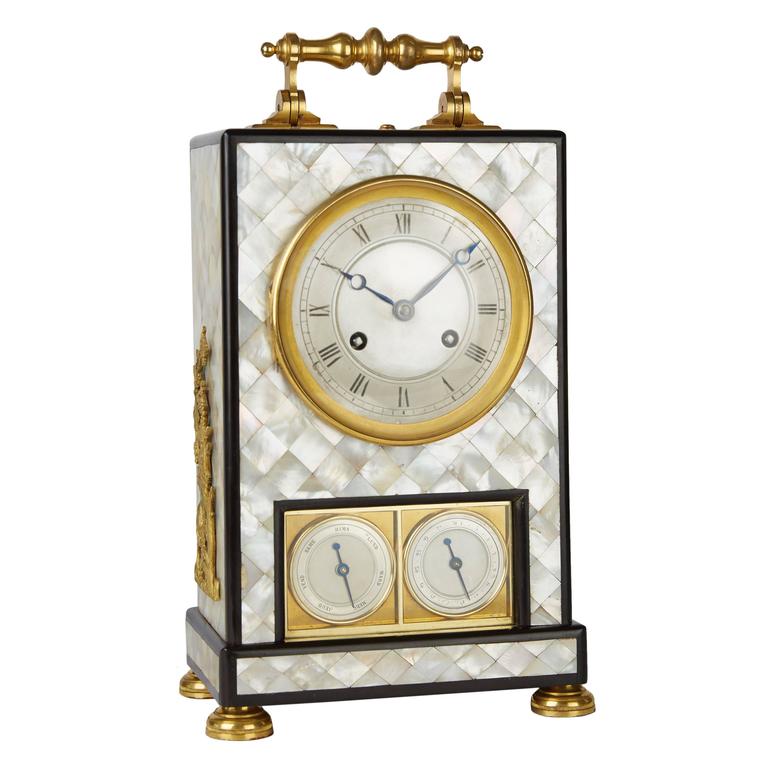 Elegant, High Quality Mantel Clock Decorated with Mother-of-Pearl