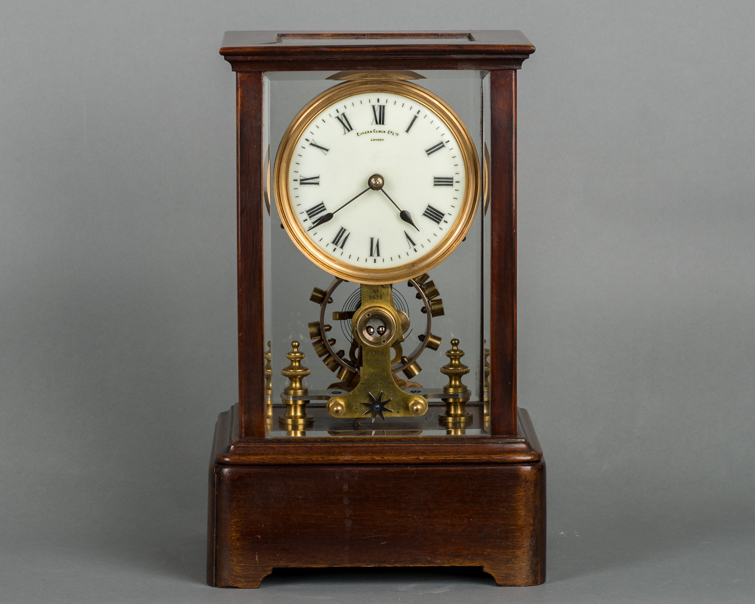 Eureka Clock Co Ltd., a battery powered mahogany mantel clock, circa 1908