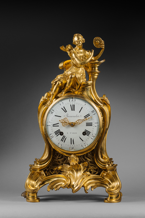 Case Attributed to Jean-Joseph de Saint-Germain
Rare Gilt Bronze Mantel Clock 
Paris, Louis XV period, circa 1755-1760  
Height 52.5cm; width 34 cm; depth 19 cm 