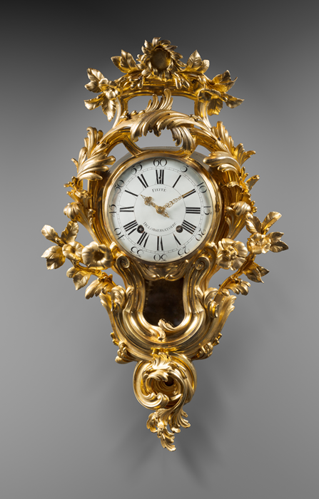 Jean-Jacques Fieffé 
Important Gilt Bronze Rocaille Wall Cartel 
Paris, Louis XV period, circa 1750-1755 
Height 91 cm; width 57 cm 