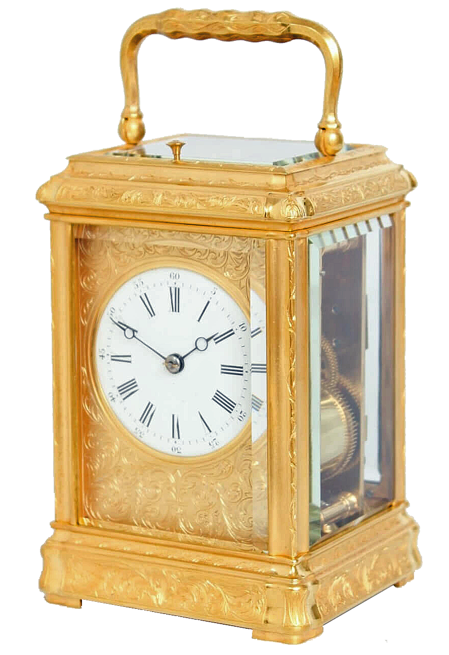 A fine French gilt brass gorge case carriage clock, circa 1870.