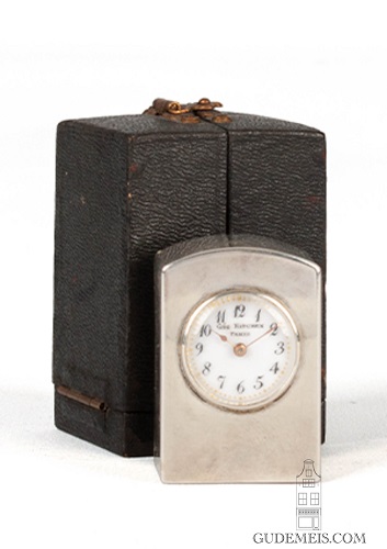 A very small French art deco silver travel clock, G. Kitchen Paris, circa 1900
