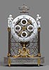 An extremely rare and important Louis XVI platinum, silver and gilt brass and gilt bronze great wheel multi-dial skeleton clock