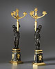 A very elegant pair of Empire gilt and patinated bronze  five-light figural candelabra attributed to 
Claude Galle