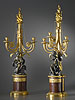 A magnificent pair of Louis XVI gilt and patinated bronze three-light candelabra attributed to François Rémond after a model by Etienne Falconet 