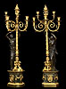A very fine pair of late Louis XVI gilt and patinated bronze and vert de mer marble five-light candelabra after a celebrated model by FranÃ§ois RÃ©mond