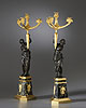 A very elegant pair of Empire gilt and patinated bronze five-light figural candelabra attributed to
Claude Galle