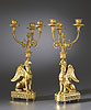 A very fine pair of Empire gilt bronze three-light candelabra, known as ‘candélabres au griffon’ attributed to François Rémond