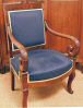 Four fauteuils in solid mahogany, France, Charles X, circa 1840. Blue fabric upholstering
