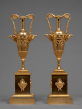 Pair of chased gilt bronze taper-form vases 
Paris, Empire period, circa 1810
Height 41.5 cm; base 11 x 11 cm
 