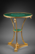 Attributed to Martin-Guillaume Biennais 
Exceptional finely chased gilt bronze and Ural malachite pedestal table 
Paris, first third of the 19th century, circa 1815-1820 
Height 69 cm; diameter 56.5 cm