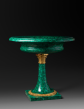 Attributed to the Imperial Lapidary Workshop in Ekaterinburg
Fine and Large Malachite and Chased Gilt Bronze Tazza
Russia, first third of the 19th century, circa 1815
