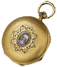 11459
Breitling Laederich, La Chaux-de-Fonds. An antique enameled 18K gold hunter cased key wind lever fob watch No. 28998, 2nd half 19th century.