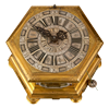 Late Renaissance hexagonal horizontal table gilt brass clock by J. F. Naumann Dresden, c. 1740.
