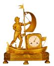 This antique gilt French Empire clock is from the rare group of clocks known as 'genre clocks' that often depicted everyday and amusing scenes from life and folklore.