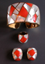 Italian demi parure in gold, coral and mother of pearl, signed Chilleri