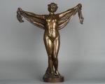 A nice patinated bronze of a nude female lady holding a scarf. Signed Arthur Schulz, Germany, circa 1880