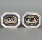 A very unusual and nice pair of charming octagonal paintings on porcelain, circa 1830