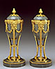 A fine pair of Louis XVI gilt bronze and bleu turquoise cassolettes