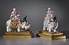 An important pair of Kändler period gilt and polychrome painted Meissen porcelain figurines