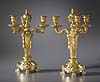 A rare pair of gilt bronze Louis XVI four light candelabra cassolettes