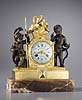 A very fine small Louis XVI gilt and patinated bronze and onyx figural clock of eight day duration, signed on the white enamel dial Charles Du Tertre à Paris