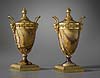 A magnificent pair of Georgian gilt bronze mounted blue john covered vases attributed to Matthew Boulton