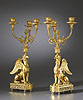 A very fine pair of Empire gilt bronze three-light candelabra, known as â€˜candÃ©labres au griffonâ€™ attributed to FranÃ§ois RÃ©mond 