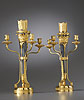A superb pair of Louis XVI gilt bronze and bleu turquin marble candelabra