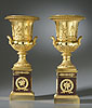 A superb pair of Empire gilt bronze and red marble vases by Pierre-Philippe Thomire and stamped THOMIRE A PARIS
