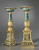A very important pair of Empire gilt bronze and malachite tazze made by the preeminent bronzier Pierre-Philippe Thomire and signed Thomire à Paris
