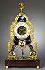 An important and rare late Louis XVI gilt bronze mounted polychrome enamel and white marble skeleton mantle clock of eight day duration, the beautiful enamelled decoration and dials by the pre-eminent enamellist Joseph Coteau