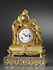 An extremely fine Louis XVI gilt bronze and bleu turquin marble mantle clock of eight day duration signed on the white enamel dial Chles Bertrand à Paris 