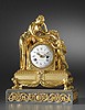 An extremely fine Louis XVI gilt bronze and bleu turquin marble mantle clock of eight day duration signed on the white enamel dial Chles Bertrand à Paris