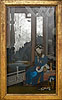 A fine late Qianlong period reverse glass painting showing a young Chinese woman seated on a veranda beneath drapery hung from the beams