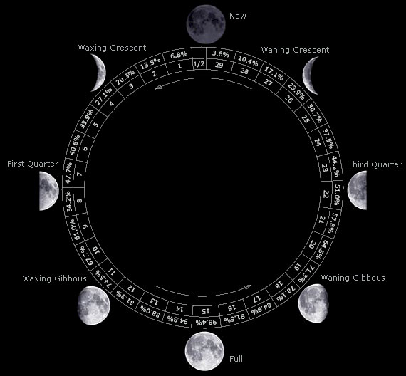 The current moon calculations are based on your computer's clock 