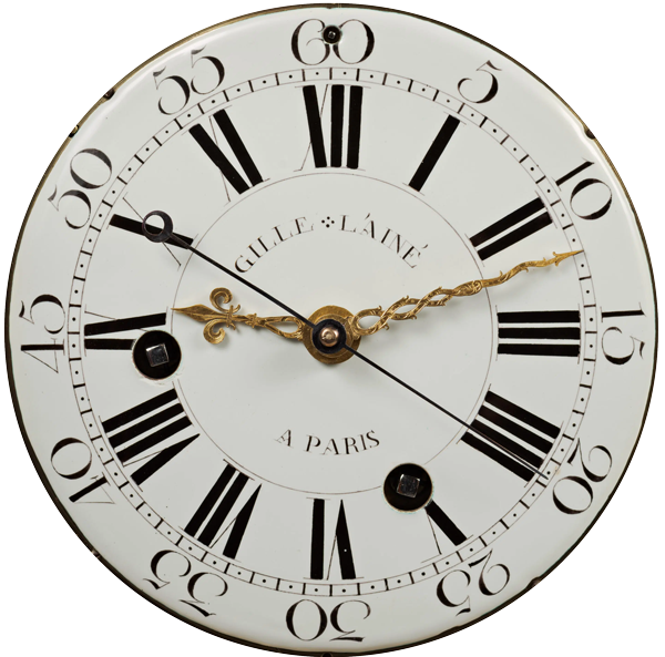 Roman numerals on a mid 18th c. Louis XV French mantel clock dial.
